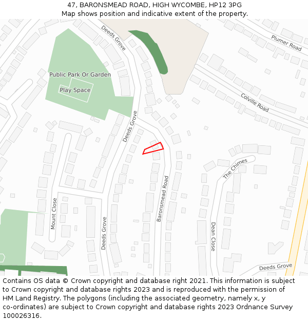 47, BARONSMEAD ROAD, HIGH WYCOMBE, HP12 3PG: Location map and indicative extent of plot