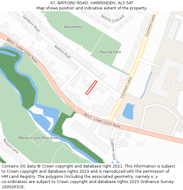 47, BATFORD ROAD, HARPENDEN, AL5 5AT: Location map and indicative extent of plot