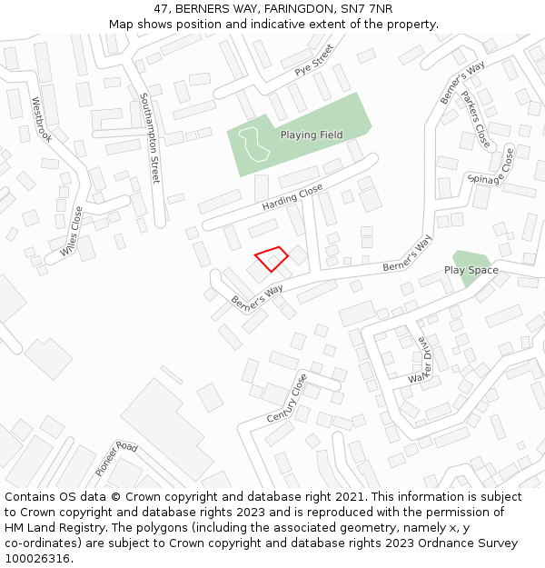 47, BERNERS WAY, FARINGDON, SN7 7NR: Location map and indicative extent of plot