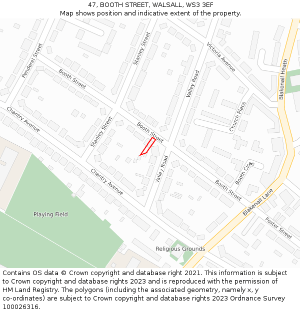 47, BOOTH STREET, WALSALL, WS3 3EF: Location map and indicative extent of plot