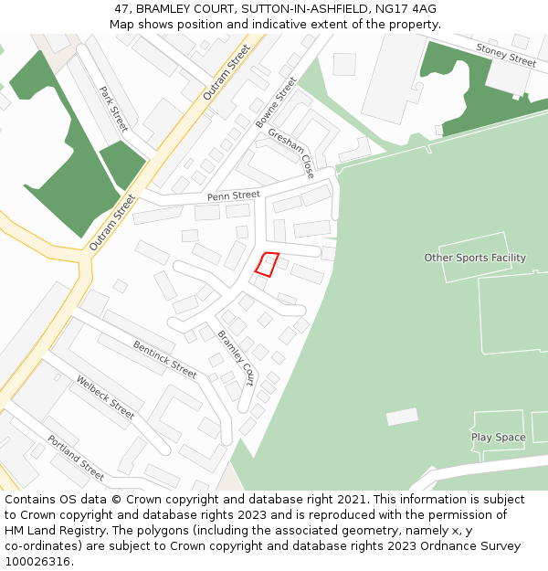 47, BRAMLEY COURT, SUTTON-IN-ASHFIELD, NG17 4AG: Location map and indicative extent of plot