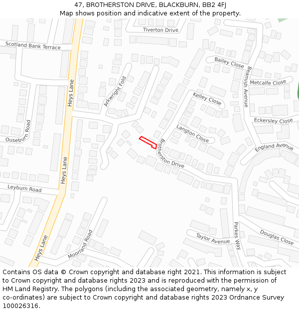 47, BROTHERSTON DRIVE, BLACKBURN, BB2 4FJ: Location map and indicative extent of plot