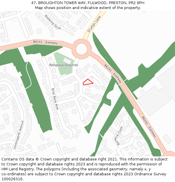 47, BROUGHTON TOWER WAY, FULWOOD, PRESTON, PR2 9PH: Location map and indicative extent of plot