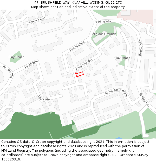 47, BRUSHFIELD WAY, KNAPHILL, WOKING, GU21 2TQ: Location map and indicative extent of plot