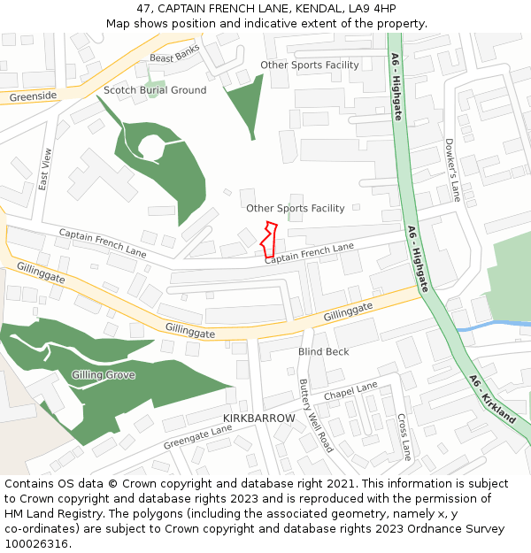 47, CAPTAIN FRENCH LANE, KENDAL, LA9 4HP: Location map and indicative extent of plot