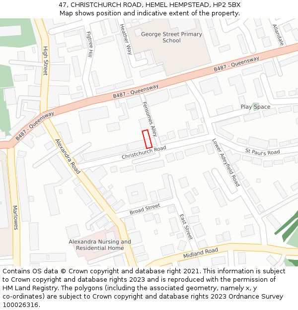 47, CHRISTCHURCH ROAD, HEMEL HEMPSTEAD, HP2 5BX: Location map and indicative extent of plot