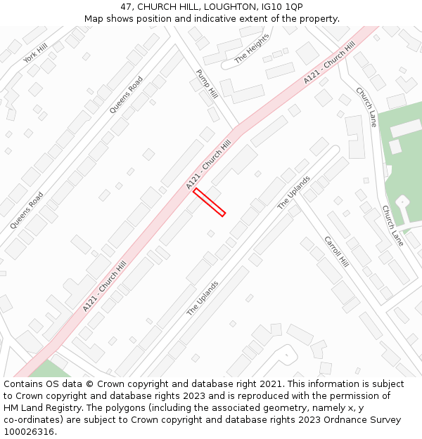 47, CHURCH HILL, LOUGHTON, IG10 1QP: Location map and indicative extent of plot