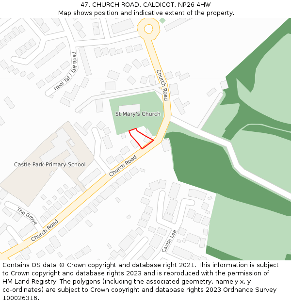47, CHURCH ROAD, CALDICOT, NP26 4HW: Location map and indicative extent of plot