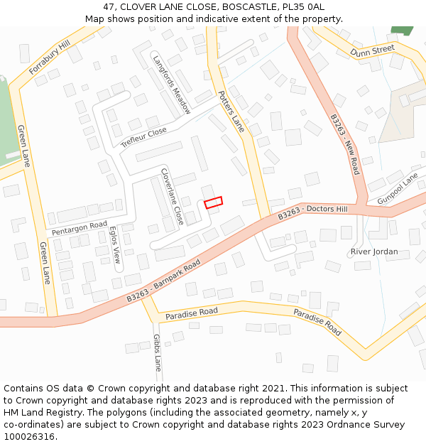 47, CLOVER LANE CLOSE, BOSCASTLE, PL35 0AL: Location map and indicative extent of plot