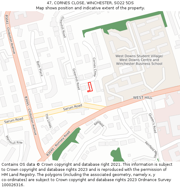 47, CORNES CLOSE, WINCHESTER, SO22 5DS: Location map and indicative extent of plot