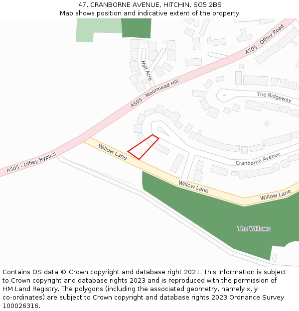 47, CRANBORNE AVENUE, HITCHIN, SG5 2BS: Location map and indicative extent of plot