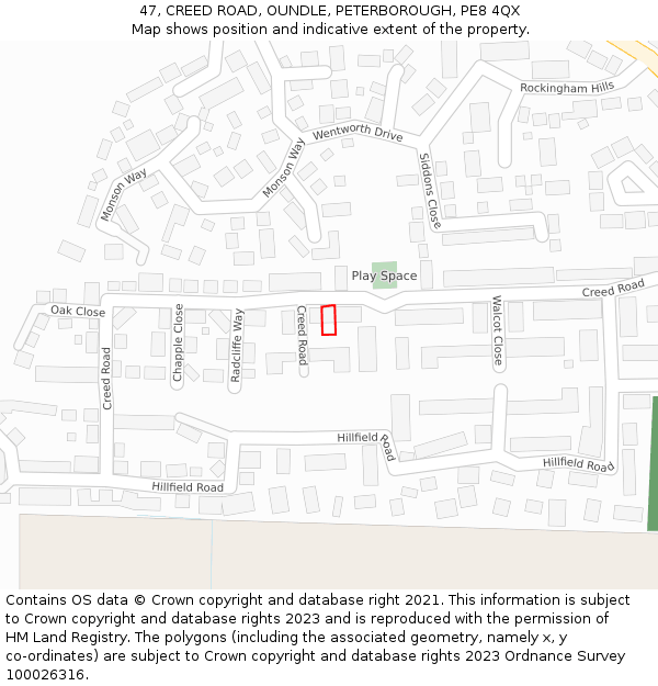 47, CREED ROAD, OUNDLE, PETERBOROUGH, PE8 4QX: Location map and indicative extent of plot