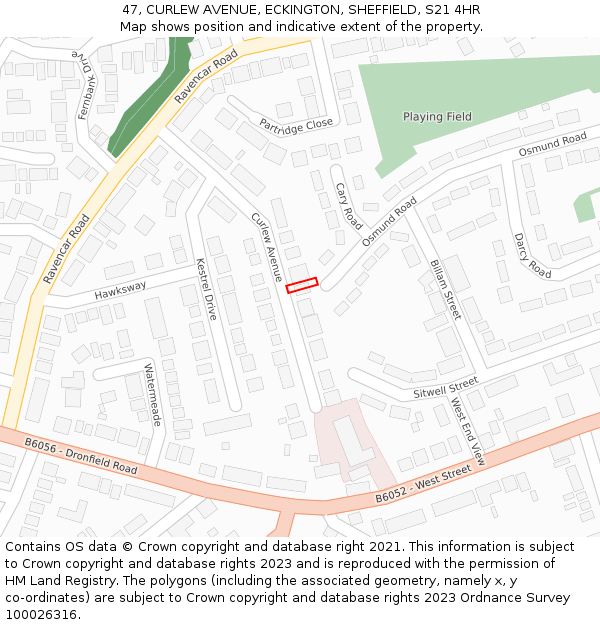 47, CURLEW AVENUE, ECKINGTON, SHEFFIELD, S21 4HR: Location map and indicative extent of plot