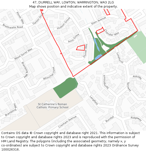 47, DURRELL WAY, LOWTON, WARRINGTON, WA3 2LG: Location map and indicative extent of plot