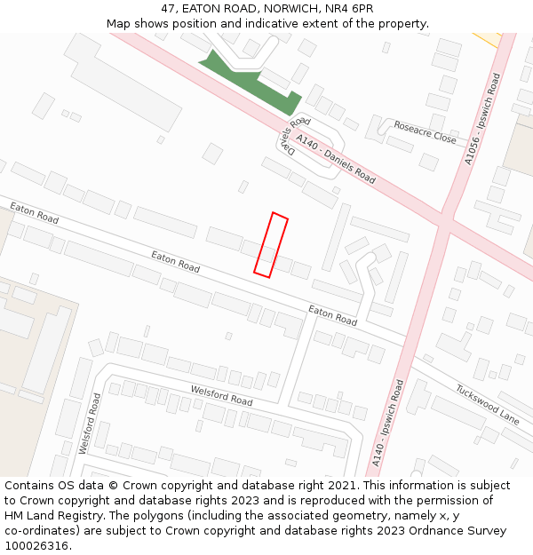 47, EATON ROAD, NORWICH, NR4 6PR: Location map and indicative extent of plot