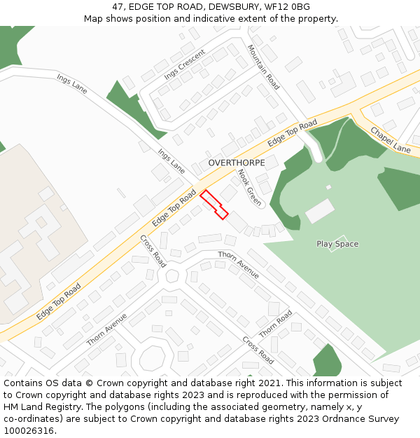 47, EDGE TOP ROAD, DEWSBURY, WF12 0BG: Location map and indicative extent of plot