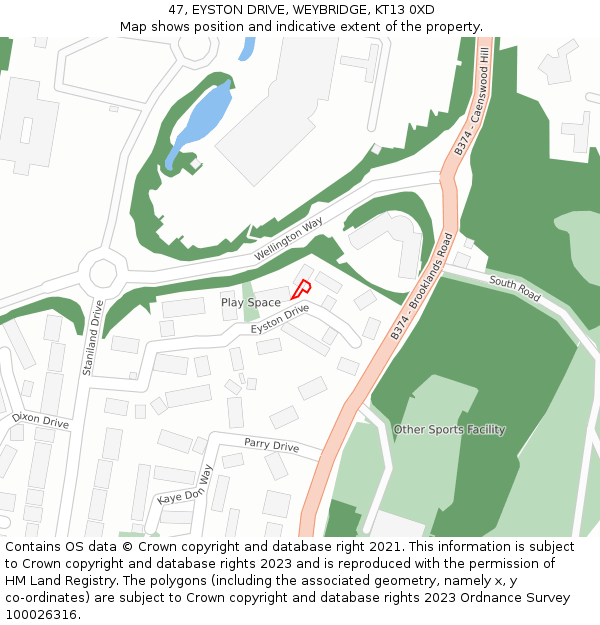 47, EYSTON DRIVE, WEYBRIDGE, KT13 0XD: Location map and indicative extent of plot