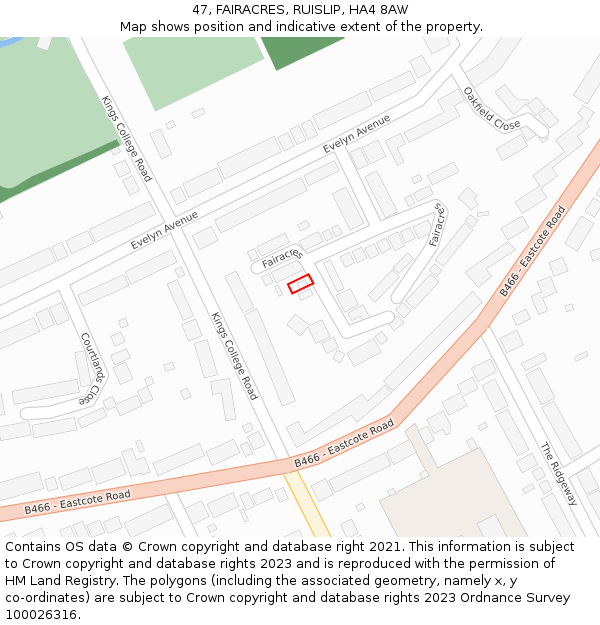 47, FAIRACRES, RUISLIP, HA4 8AW: Location map and indicative extent of plot