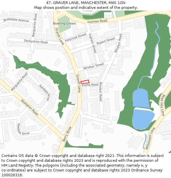 47, GRAVER LANE, MANCHESTER, M40 1GN: Location map and indicative extent of plot