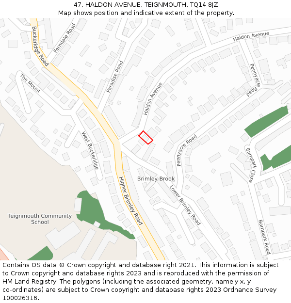 47, HALDON AVENUE, TEIGNMOUTH, TQ14 8JZ: Location map and indicative extent of plot