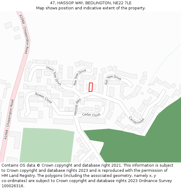47, HASSOP WAY, BEDLINGTON, NE22 7LE: Location map and indicative extent of plot