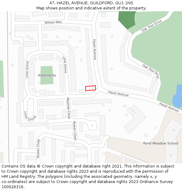 47, HAZEL AVENUE, GUILDFORD, GU1 1NS: Location map and indicative extent of plot