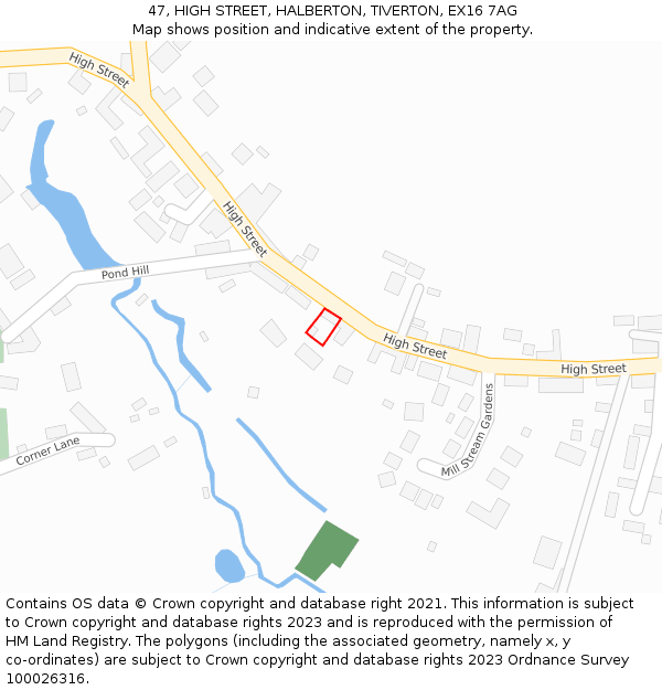 47, HIGH STREET, HALBERTON, TIVERTON, EX16 7AG: Location map and indicative extent of plot