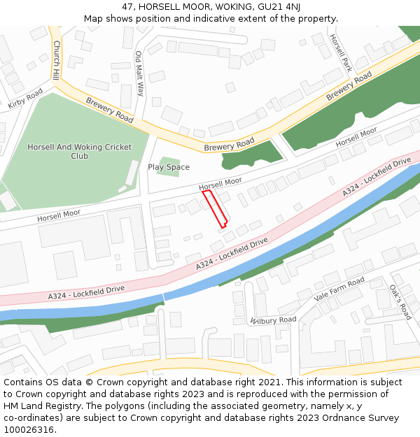 47, HORSELL MOOR, WOKING, GU21 4NJ: Location map and indicative extent of plot