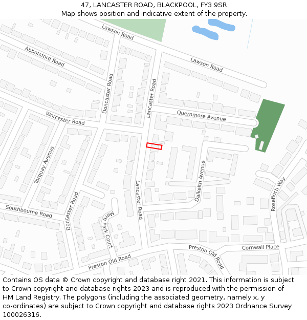 47, LANCASTER ROAD, BLACKPOOL, FY3 9SR: Location map and indicative extent of plot