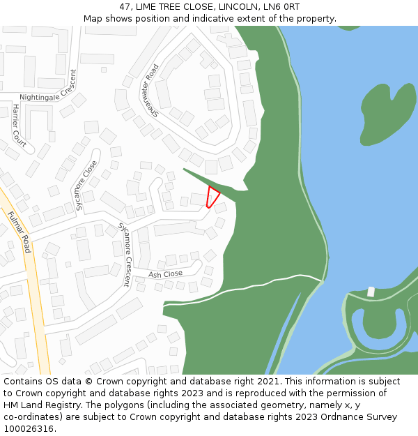 47, LIME TREE CLOSE, LINCOLN, LN6 0RT: Location map and indicative extent of plot