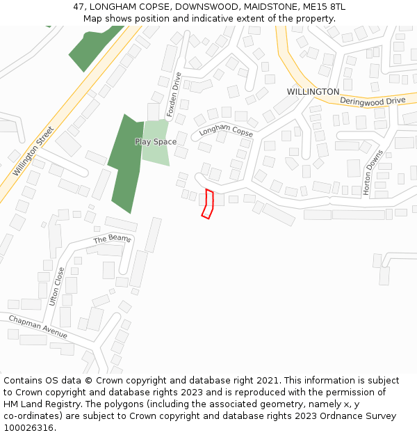 47, LONGHAM COPSE, DOWNSWOOD, MAIDSTONE, ME15 8TL: Location map and indicative extent of plot