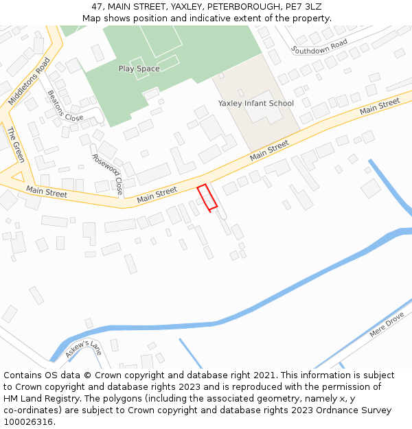 47, MAIN STREET, YAXLEY, PETERBOROUGH, PE7 3LZ: Location map and indicative extent of plot