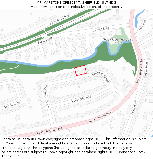 47, MARSTONE CRESCENT, SHEFFIELD, S17 4DG: Location map and indicative extent of plot