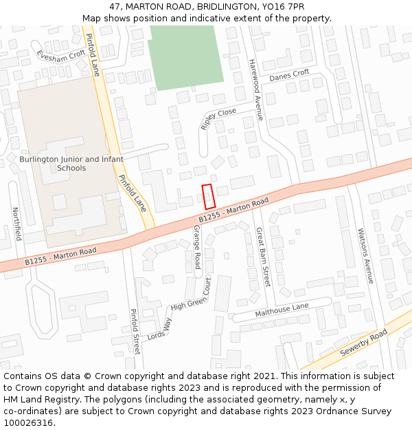 47, MARTON ROAD, BRIDLINGTON, YO16 7PR: Location map and indicative extent of plot