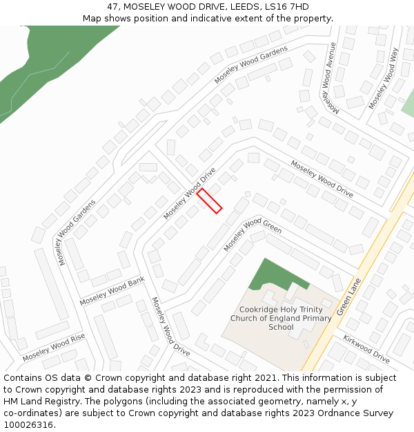 47, MOSELEY WOOD DRIVE, LEEDS, LS16 7HD: Location map and indicative extent of plot