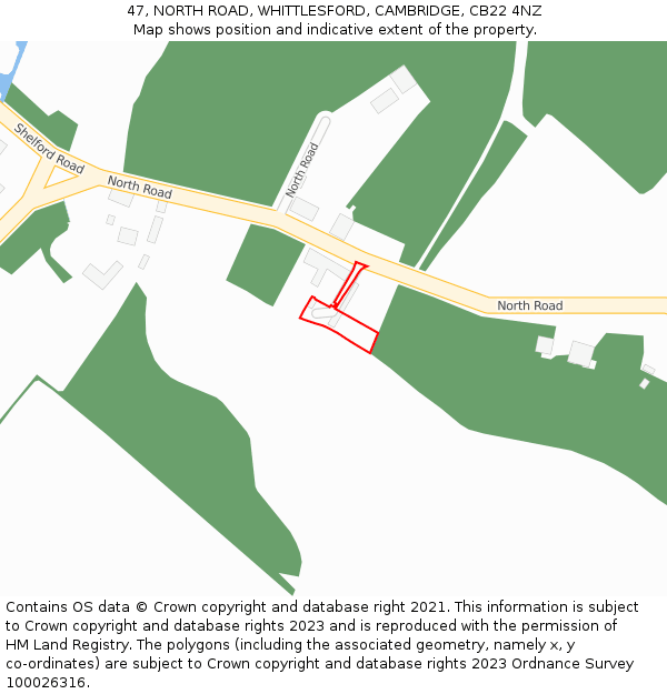 47, NORTH ROAD, WHITTLESFORD, CAMBRIDGE, CB22 4NZ: Location map and indicative extent of plot