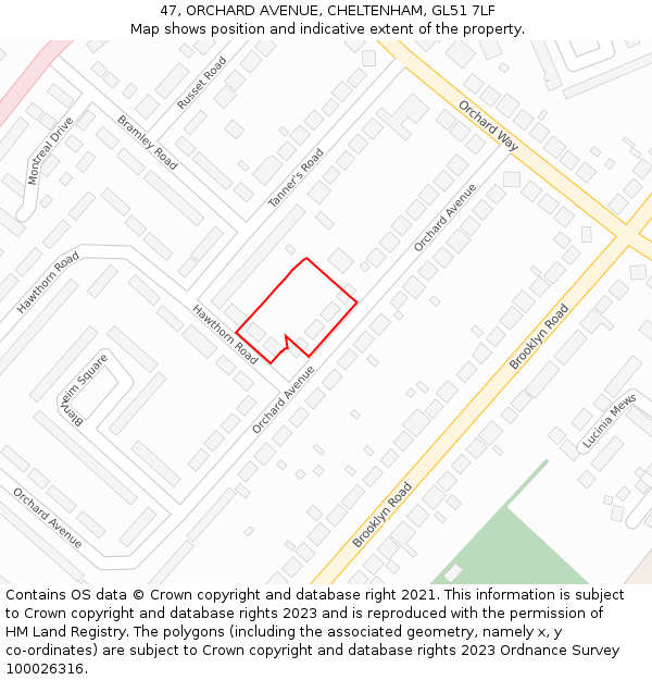 47, ORCHARD AVENUE, CHELTENHAM, GL51 7LF: Location map and indicative extent of plot