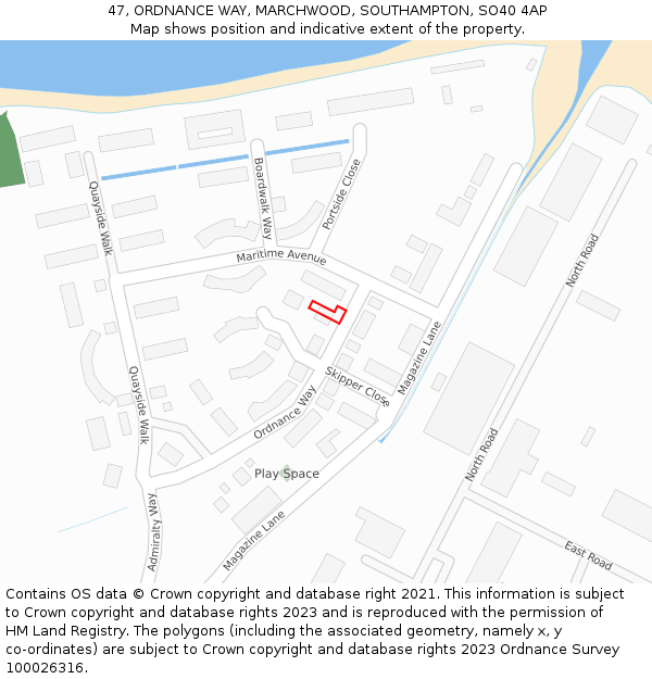 47, ORDNANCE WAY, MARCHWOOD, SOUTHAMPTON, SO40 4AP: Location map and indicative extent of plot