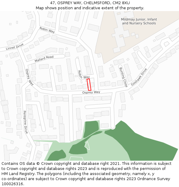 47, OSPREY WAY, CHELMSFORD, CM2 8XU: Location map and indicative extent of plot