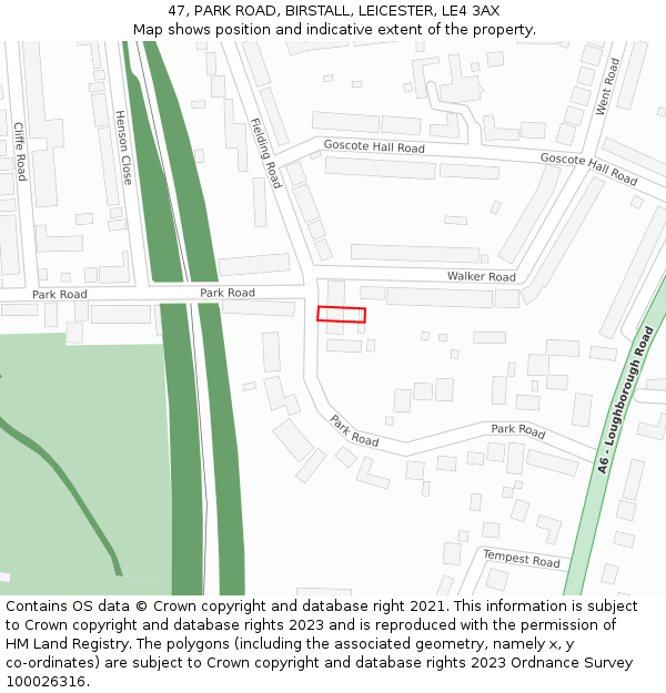 47, PARK ROAD, BIRSTALL, LEICESTER, LE4 3AX: Location map and indicative extent of plot