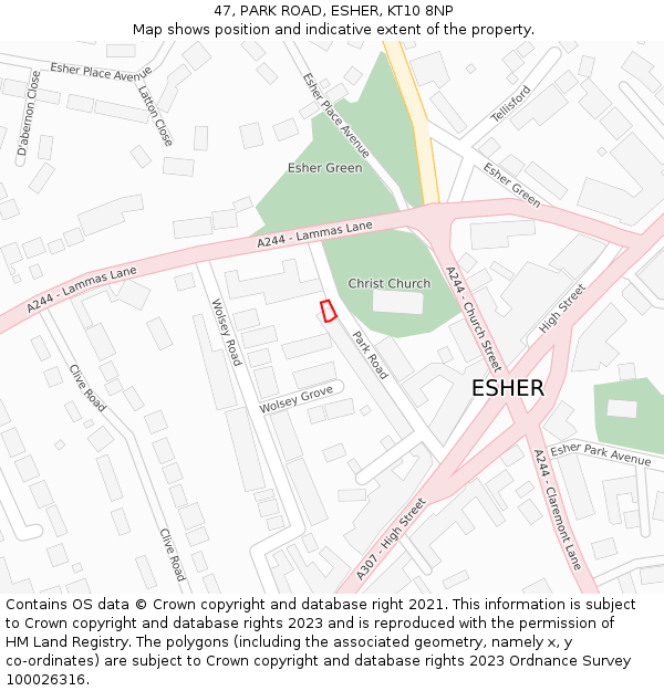 47, PARK ROAD, ESHER, KT10 8NP: Location map and indicative extent of plot