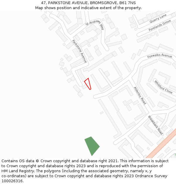 47, PARKSTONE AVENUE, BROMSGROVE, B61 7NS: Location map and indicative extent of plot