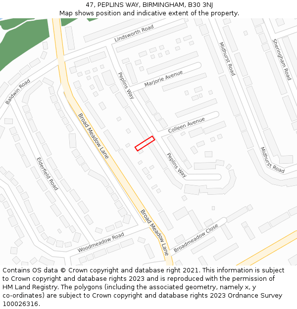 47, PEPLINS WAY, BIRMINGHAM, B30 3NJ: Location map and indicative extent of plot