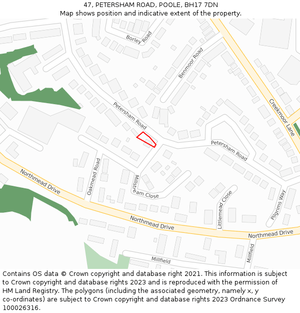 47, PETERSHAM ROAD, POOLE, BH17 7DN: Location map and indicative extent of plot