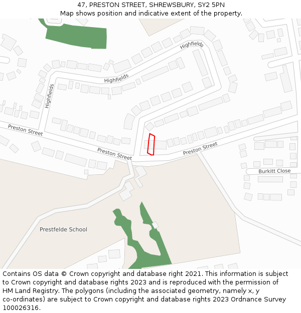 47, PRESTON STREET, SHREWSBURY, SY2 5PN: Location map and indicative extent of plot