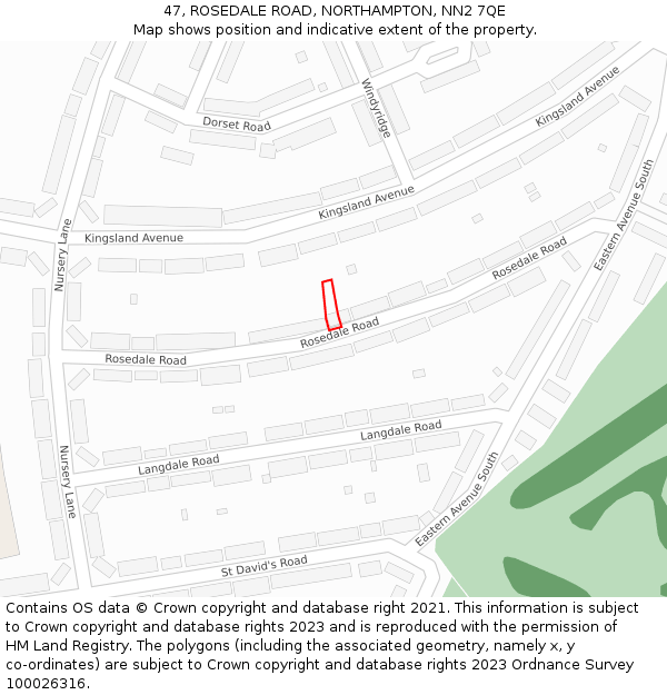 47, ROSEDALE ROAD, NORTHAMPTON, NN2 7QE: Location map and indicative extent of plot