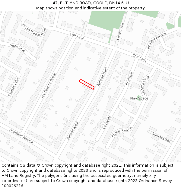 47, RUTLAND ROAD, GOOLE, DN14 6LU: Location map and indicative extent of plot