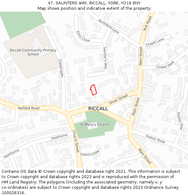 47, SAUNTERS WAY, RICCALL, YORK, YO19 6NY: Location map and indicative extent of plot