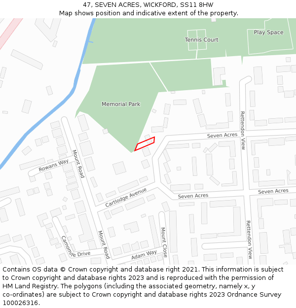 47, SEVEN ACRES, WICKFORD, SS11 8HW: Location map and indicative extent of plot