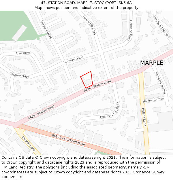 47, STATION ROAD, MARPLE, STOCKPORT, SK6 6AJ: Location map and indicative extent of plot